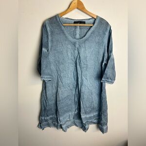 Dance in Paris Midi Dress Size S Lagenlook Blue rustic‎ 100% Cotton chic